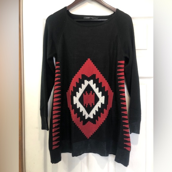Lauren Vidal Aztec Southwest Wool Blend Sweater Long‎ Small Designer (57) - Picture 1 of 6